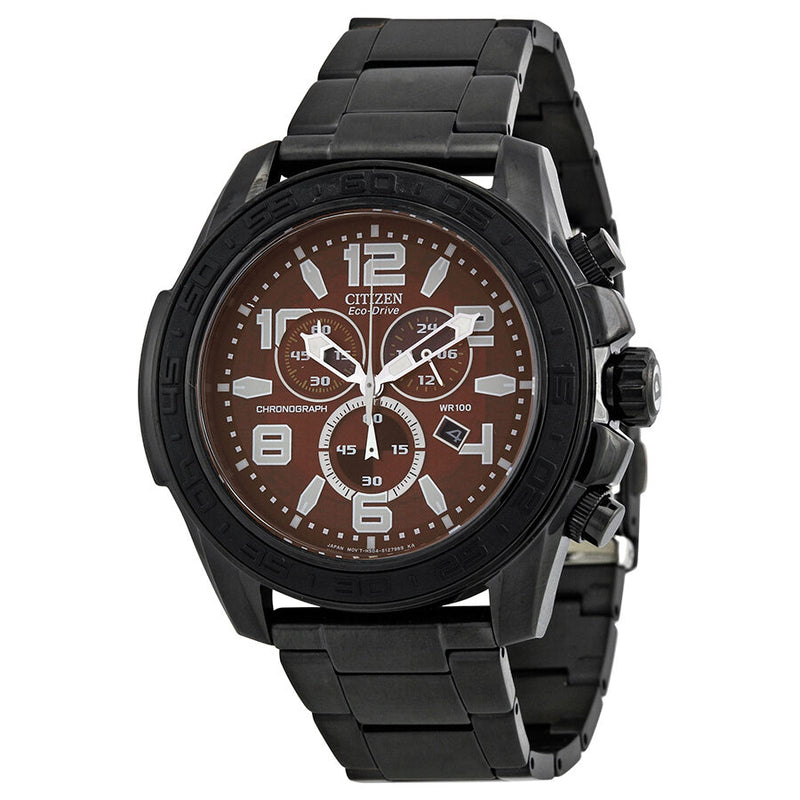 Citizen Drive Brown Dial Chronograph Black IP Stainless Steel Men's Watch #AT2275-56X - Watches of America