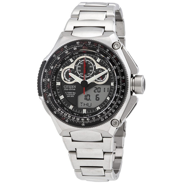 Citizen Eco-Drive Alarm Chronograph Quartz Analog-Digital Black Dial Men's Watch #JW0071-58E - Watches of America