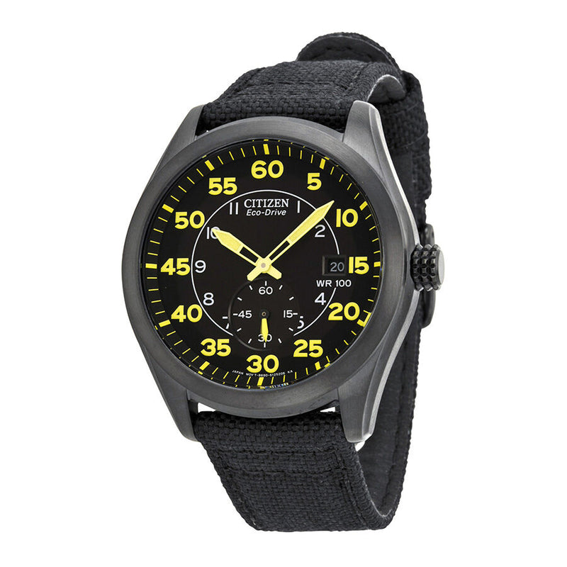 Citizen Eco Drive Black and Yellow Dial Black Nylon Strap Men's Watch #BV1085-14E - Watches of America