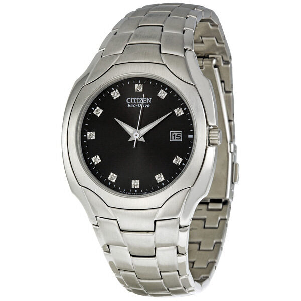 Citizen Eco Drive Black Diamond Dial Stainless Steel Men's Watch #BM6010-55G - Watches of America