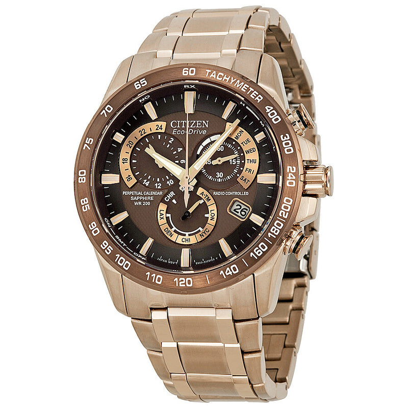 Citizen Eco Drive Calendario perpetuo Cronografo Sincronizacion atomica Reloj para hombre AT4106 52X Watches of America