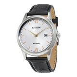 Citizen Eco-Drive Silver Dial Black Leather Men's Watch #AW1236-03A - Watches of America