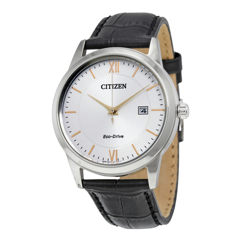 Citizen Eco-Drive Silver Dial Black Leather Men's Watch #AW1236-03A - Watches of America