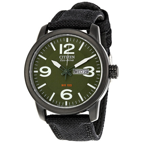 Citizen Eco-Drive Military Black-plated Steel Canvas Strap Men's Watch #BM8475-00X - Watches of America