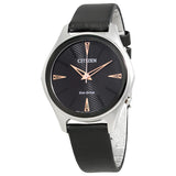 Citizen Modena Black Dial Black Leather Ladies Watch #EM0591-01E - Watches of America