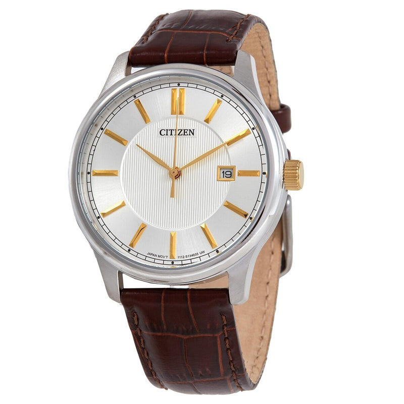 Citizen Quartz Silver Dial Brown Leather Men's Watch #BI1054-04A - Watches of America