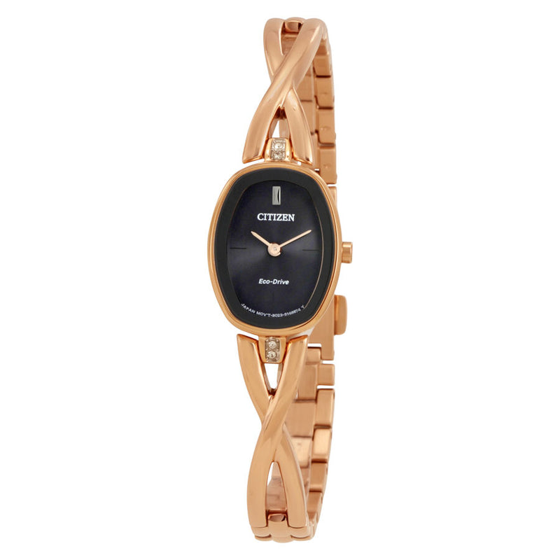 Citizen Silhouette Rose Gold-tone Case Black Dial Ladies Watch #EX1413-55E - Watches of America