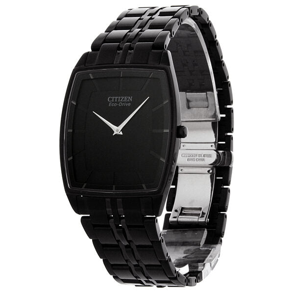 Citizen Stiletto Eco-Drive Black Dial Black IP Stainless Steel Men's Watch #AR3025-50E - Watches of America