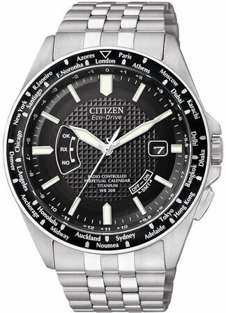 Citizen World Perpetual Black Dial Titanium Men's Watch #CB0030-56E - Watches of America