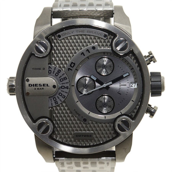 Diesel Little Daddy Dual Time Chronograph Grey Dial Steel Men's Watch #DZ7263 - Watches of America