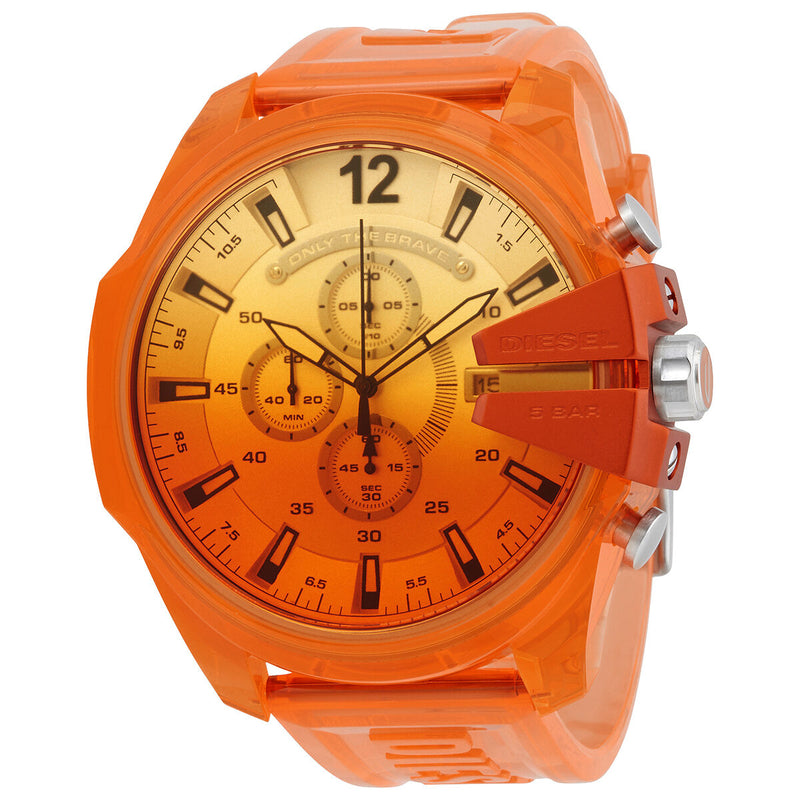 Diesel Mega Chief Chronograph Quartz Orange Dial Men's Watch #DZ4533 - Watches of America