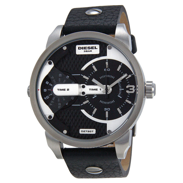 Diesel Mini Daddy Black Dial Black Leather Men's Watch DZ7307 - Watches of America