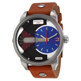 Diesel Mini Daddy Blue and Black Dial Tan Leather Men's Watch #DZ7308 - Watches of America