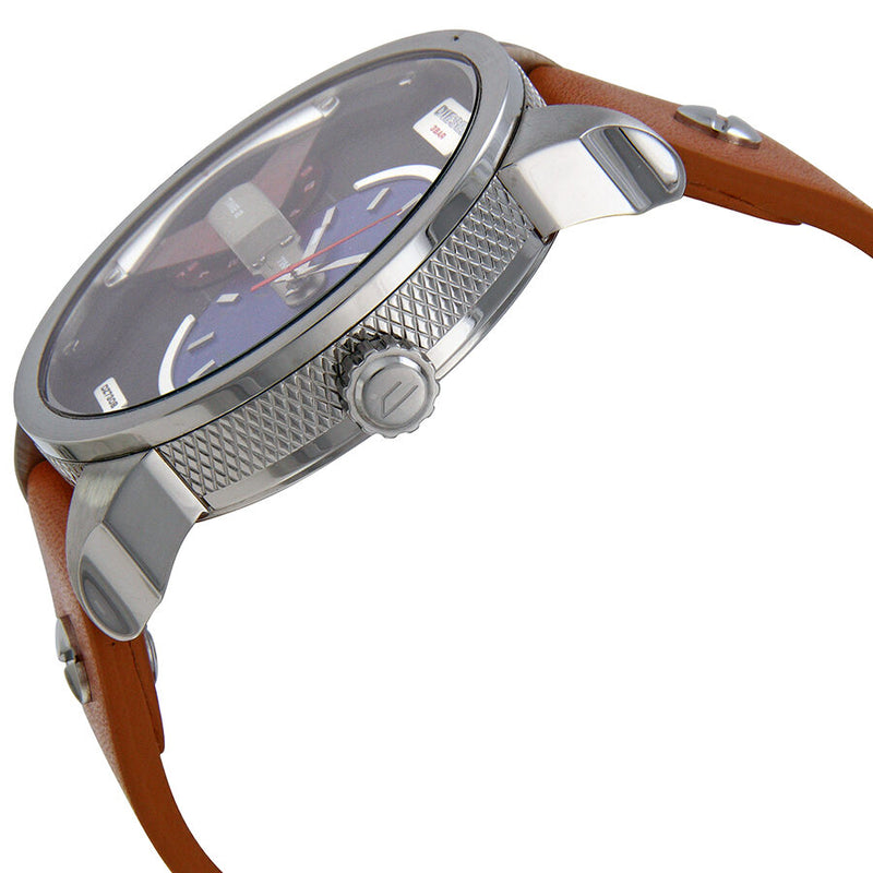 Diesel Mini Daddy Blue and Black Dial Tan Leather Men's Watch #DZ7308 - Watches of America #2