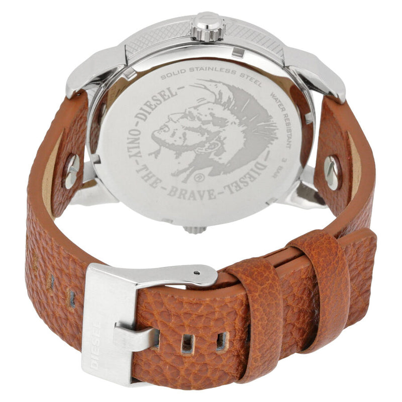 Diesel Mini Daddy Silver Dial Brown Leather Men's Watch #DZ7309 - Watches of America #3