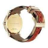 Burberry Women's Swiss Haymarket Check Fabric and Smooth Orange Leather Strap Women's Watch BU9016 - Watches of America #2