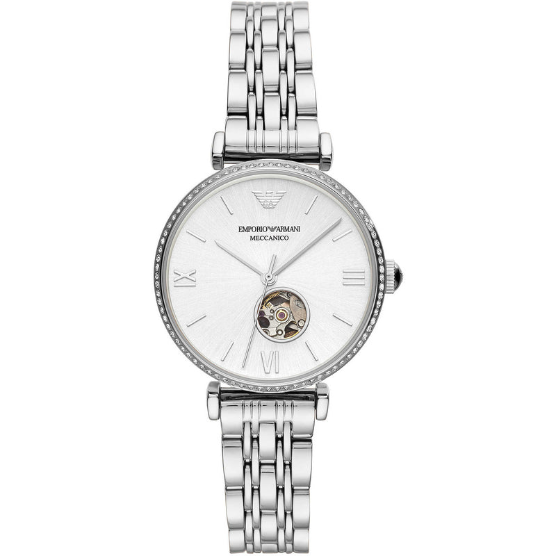 Emporio Armani Automatic Crystal Silver Dial Ladies Watch #AR60022 - Watches of America