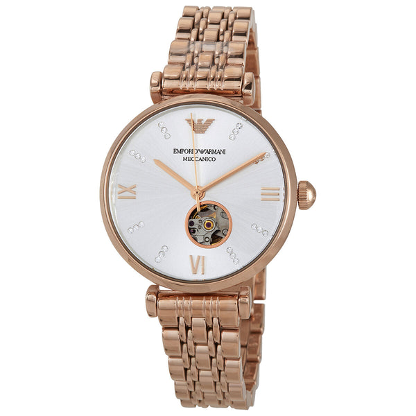 Emporio Armani Automatic Crystal Silver Dial Ladies Watch #AR60023 - Watches of America