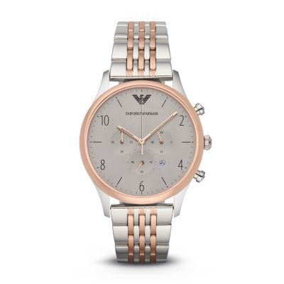 Emporio Armani Beta Chronograph Grey Dial Two-tone Men's Watch #AR1864 - Watches of America