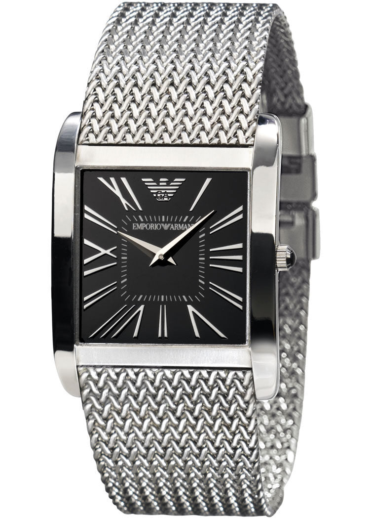Emporio Armani Black Dial Stainless Steel Mesh Ladies Watch #AR2013 - Watches of America