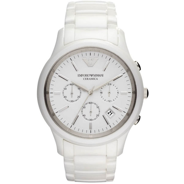 Emporio Armani Ceramica Chronograph White Dial Men's Watch AR1453 - Watches of America