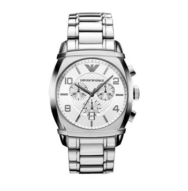 Emporio Armani Classic Silver Dial Stainless Steel Chronograph Men's Watch #AR0350 - Watches of America