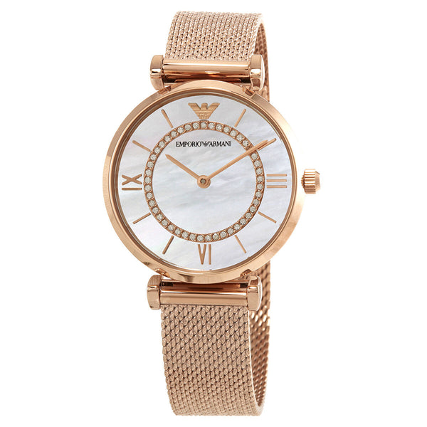 Emporio Armani Gianni T-Bar Mother of Pearl Dial Ladies Watch #AR11320 - Watches of America