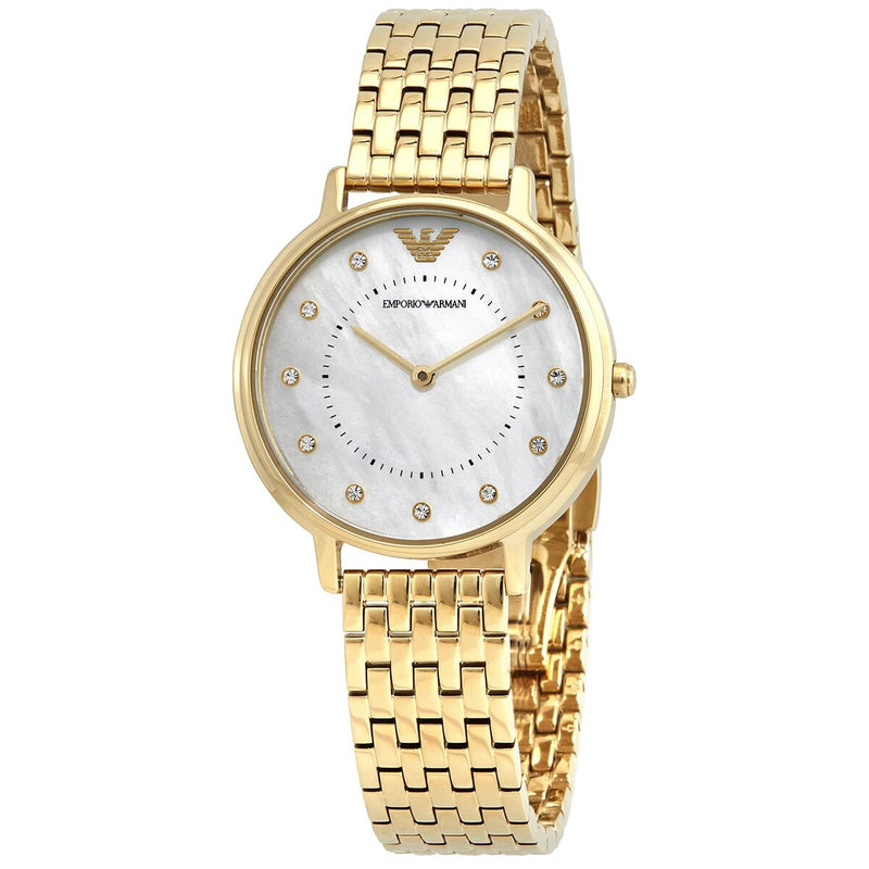 Emporio Armani Quartz Crystal White Mother of Pearl Dial Ladies Watch AR11007 - Watches of America