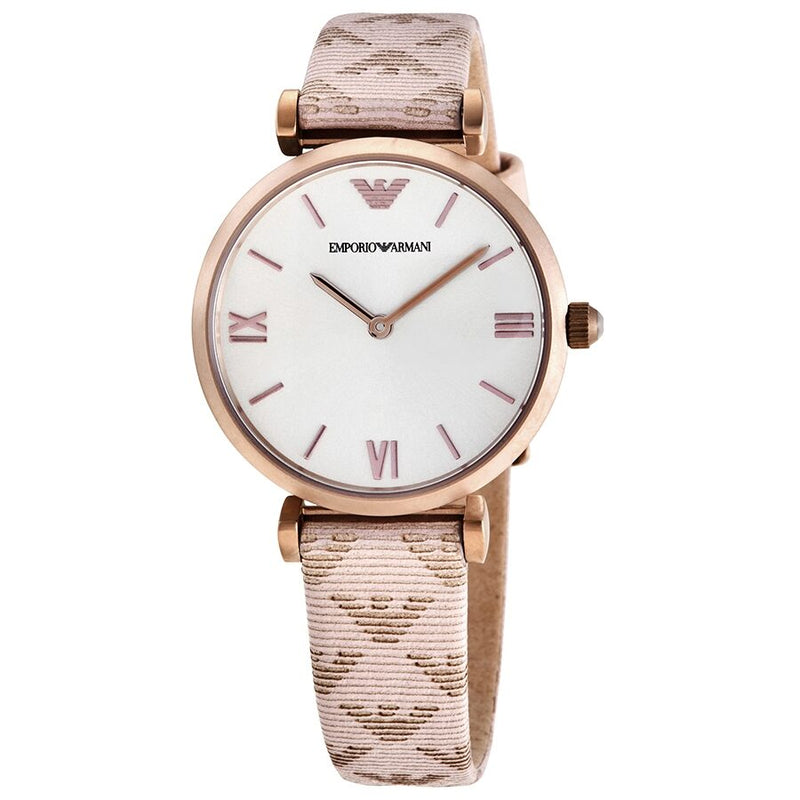 Emporio Armani Quartz Grey Dial Beige Leather Ladies Watch AR11126 - Watches of America