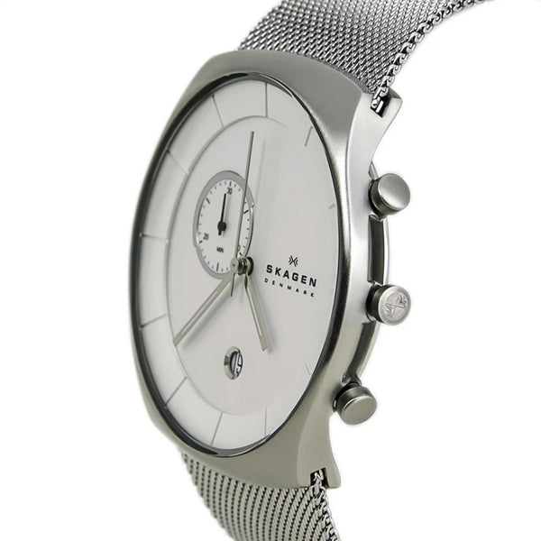 Skagen Havene Reloj de malla de acero inoxidable con esfera blanca para hombre SKW6071