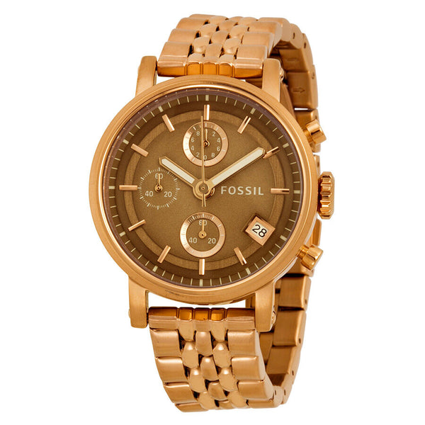 Fossil Boyfriend Chronograph Brown Dial Rose Gold-tone Ladies Watch ES3494 - Watches of America