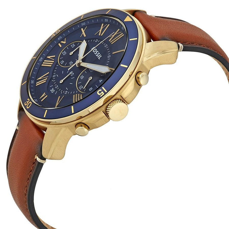 Fossil Grant Reloj cronógrafo de piel para hombre con esfera azul FS5268