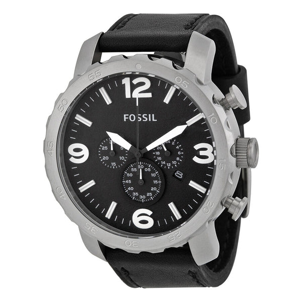 Fossil Nate Chronograph Black Dial Black Leather Men s Watch JR1436 Watches of America