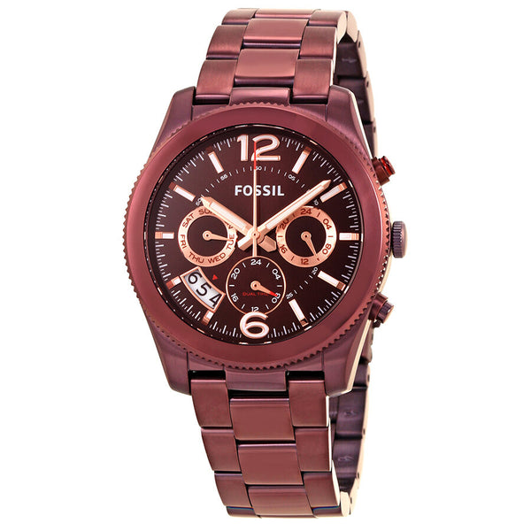 Fossil Perfect Boyfriend GMT Multi-Function Wine Dial Ladies Watch ES4110 - Watches of America