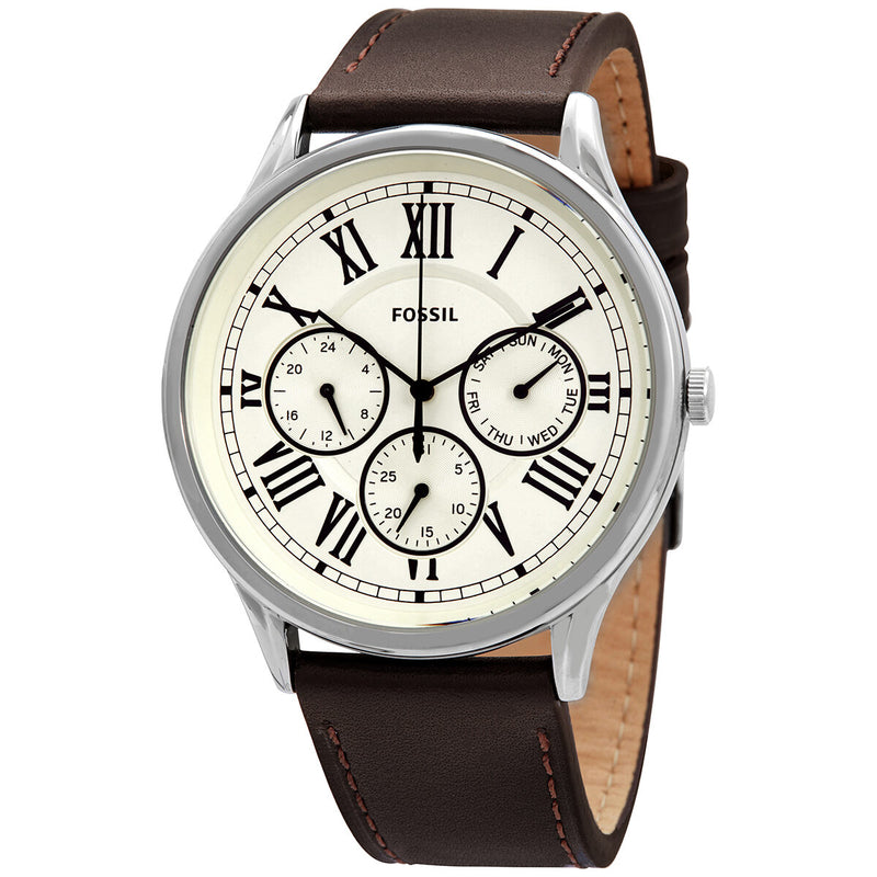 Fossil Pierce Quartz Cream Dial Brown Leather Men's Watch #FS5680 - Watches of America