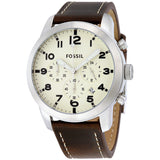 Fossil Pilot 54 Cream Dial Chronograph Leather Men's Watch FS5146 - Watches of America