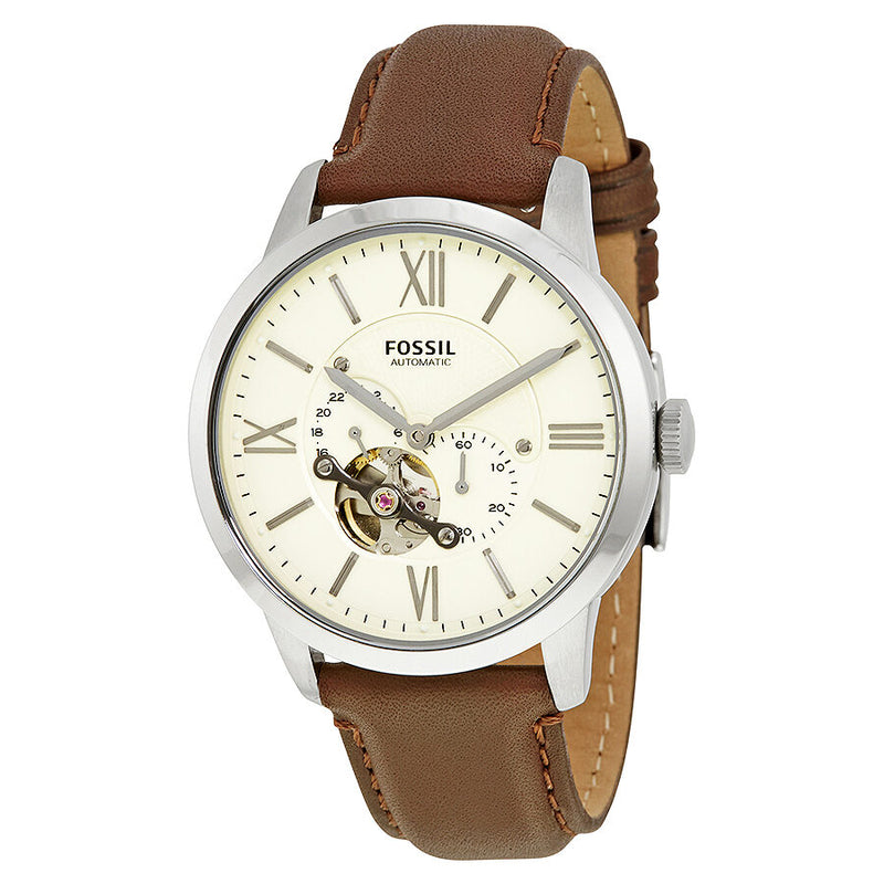 Fossil Townsman Mechanical Cream Dial Brown Leather Men's Watch ME3064 - Watches of America