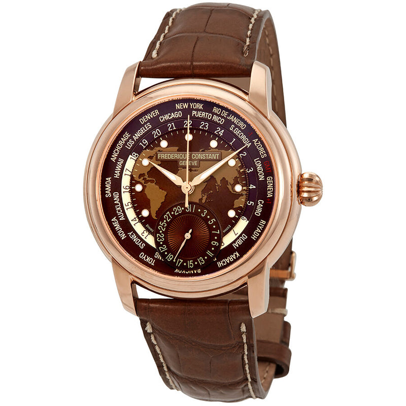 Frederique Constant Classic Manufacture Worldtimer World Time Automatic Men's Watch #FC-718BRWM4H4 - Watches of America
