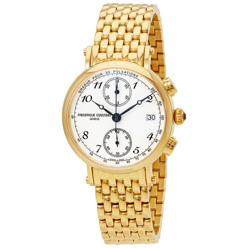 Frederique Constant Classics Chronograph Silver Enamel Dial Gold-tone Ladies Watch 291A2R5B#FC-291A2R5B - Watches of America