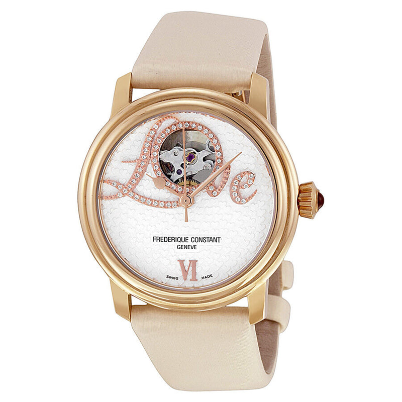 Frederique Constant Heart Beat Automatic White and Diamond Dial White Strap Ladies Watch #FC-310LHB2P9 - Watches of America