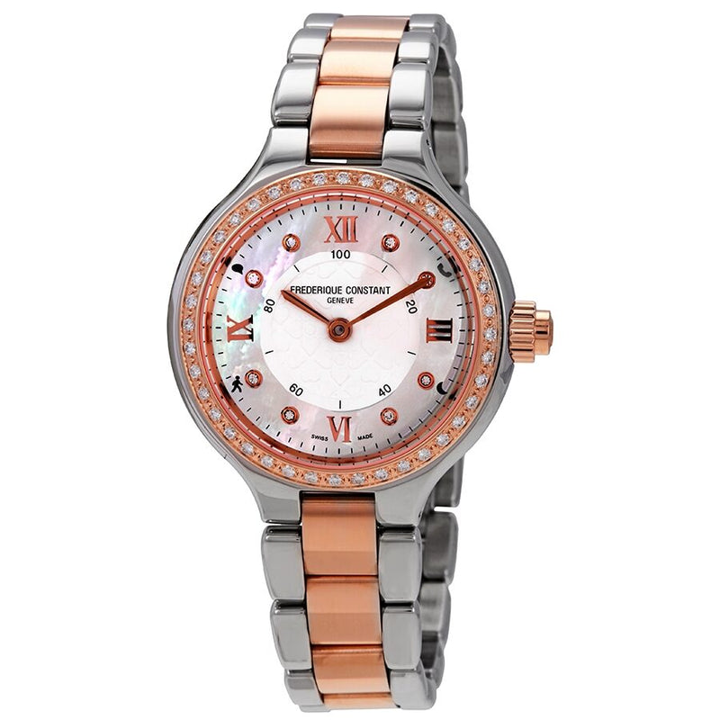 Frederique Constant Silver Mother of Pearl Dial Ladies Steel and 18k Rose Gold Horological Smartwatch #FC-281WHD3ERD2B - Watches of America