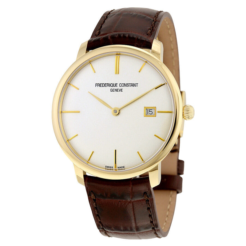 Frederique Constant Slim Line Automatic White Dial Brown Leather Men's Watch #306V4S5 - Watches of America