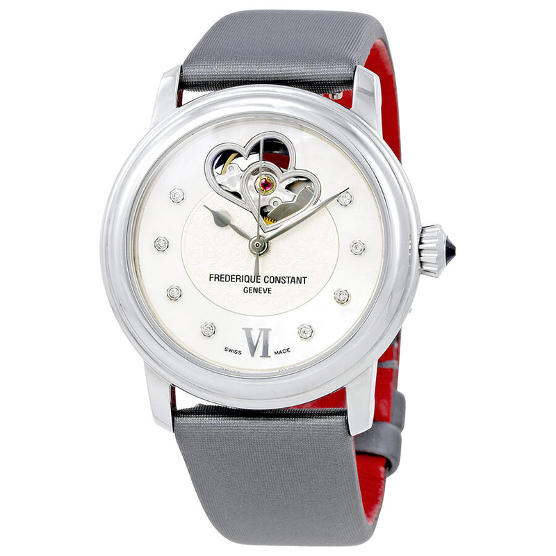 Frederique Constant World Heart Federation Automatic White Dial Grey Strap Ladies Watch #FC-310WHF2P6 - Watches of America