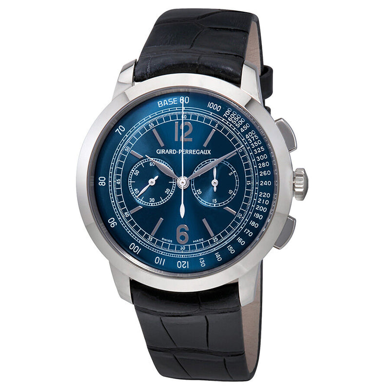 Girard Perregaux 1966 Blue Dial Chronograph Black Leather Men's Watch #49539-53-451-BK6B - Watches of America