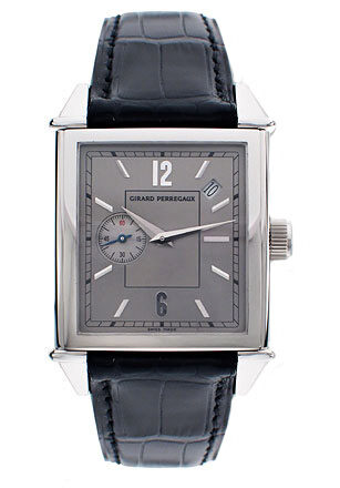 Girard Perregaux Vintage 1945 Stainless Steel Black Leather Men's Watch #25830-0-11-2142 - Watches of America