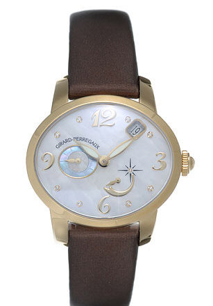 Girard Perregaux Cats Eye Diamond 18kt Yellow Gold Brown Satin Ladies Watch #80480-51-761-JKBD - Watches of America