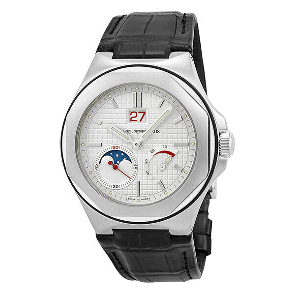 Girard Perregaux Laureato Automatic Silver Dial Black Leather Men's Watch #80185-11-131-BB6A - Watches of America