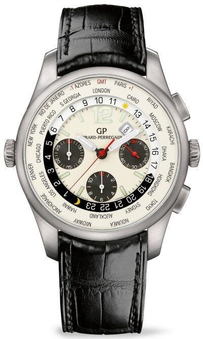 Girard Perregaux Worldtime Silver Dial Chronograph Men's Watch #49805-11-153-BA6A - Watches of America