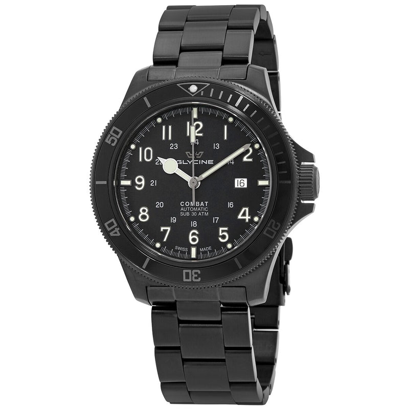 Glycine Combat Automatic Black Dial Black PVD Men's Watch #GL0256 - Watches of America