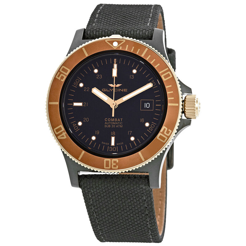 Glycine Combat Sub Automatic Black Dial Men's Nylon Watch #GL0093 - Watches of America